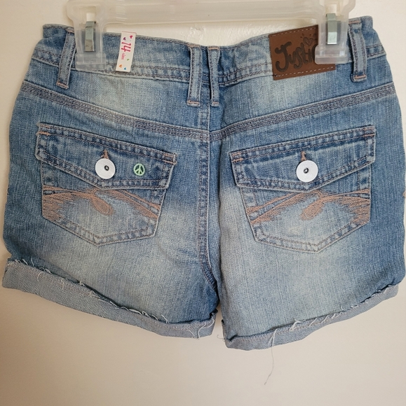 Justice Blue Pink Denim Peace Sign Fade Shorts Size 14 Girls - Picture 2 of 6